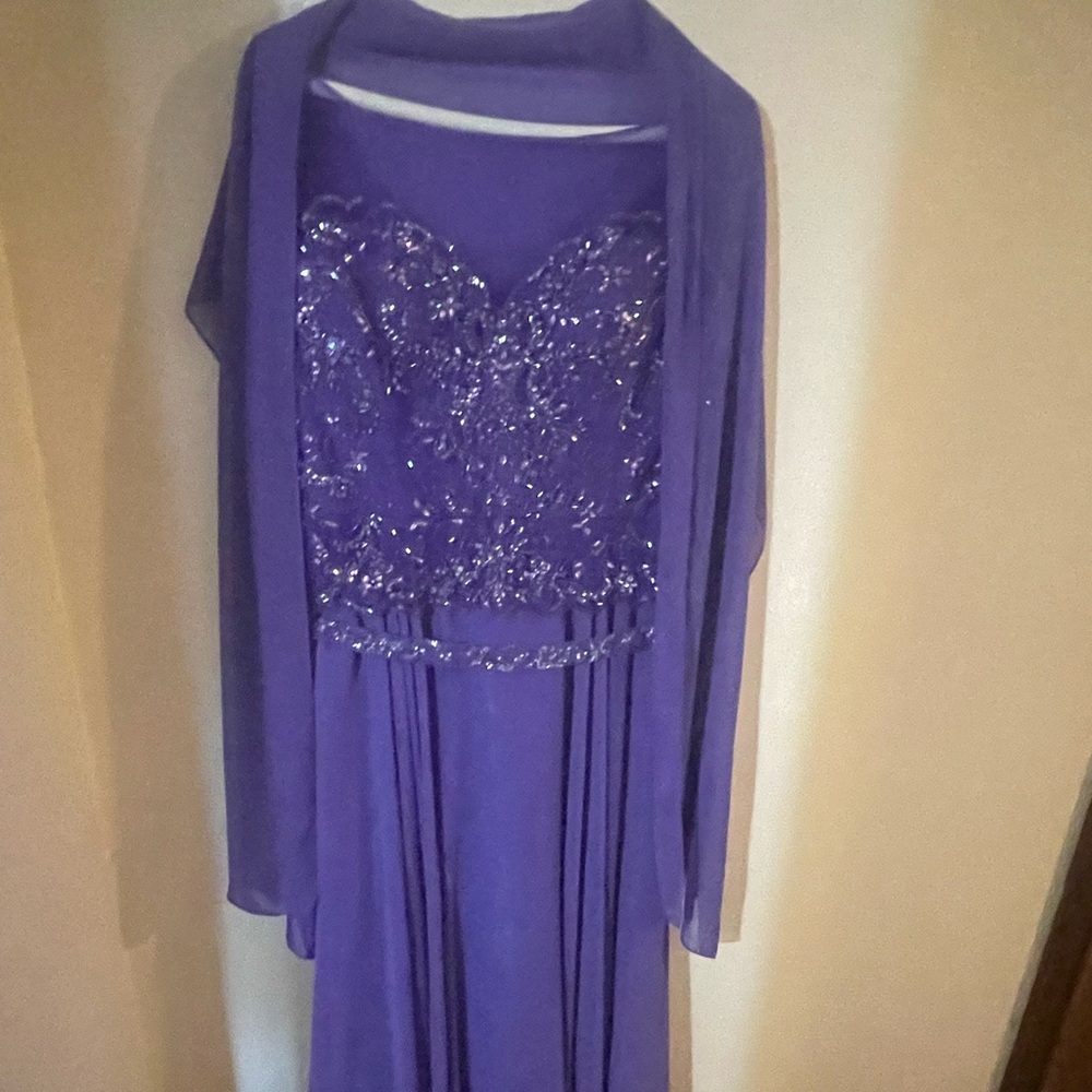 MGNY beautiful purple beaded gown with wrap size 14